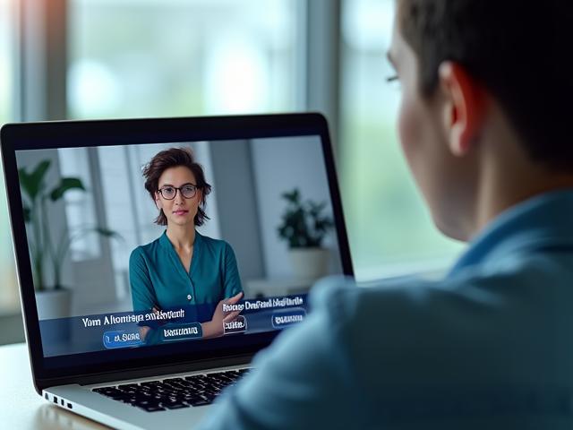 KI-generiertes Schulungsvideo auf Laptop für E-Learning