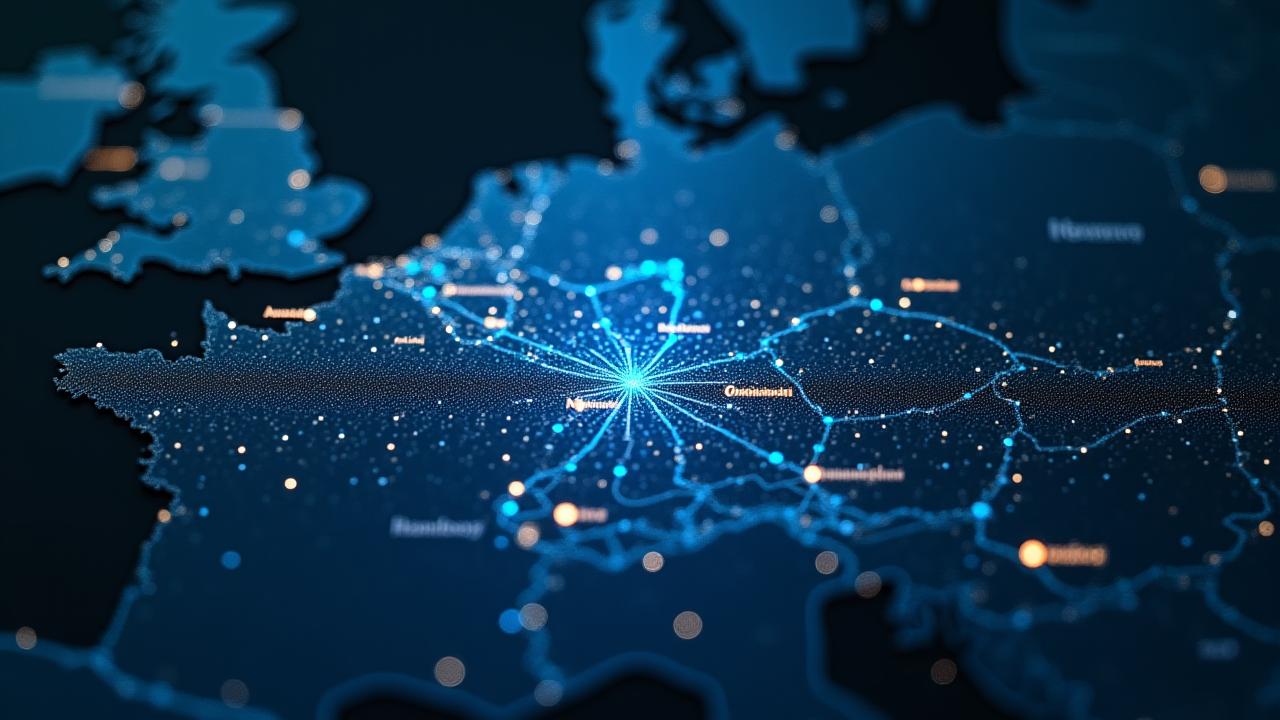 Animierte Karte von Deutschland mit Video-Thumbnails, die in verschiedene Städte ausgestrahlt werden, z.B. 'Angebot in Hamburg' und 'Angebot in München'.