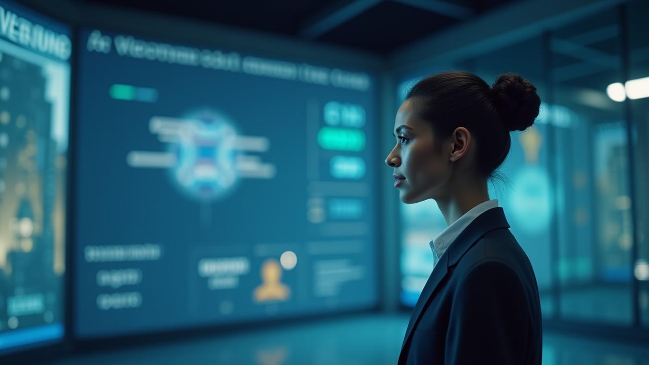 Nachher: Eine dynamische Videoszene mit KI-Avatar, thematischem Hintergrund und Texteinblendungen