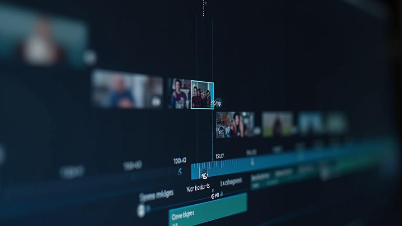 Animierter Screenshot der Zenit Media Videotimeline im Browser, der zeigt, wie Szenen verschoben, Texte bearbeitet und Musik hinzugefügt wird.